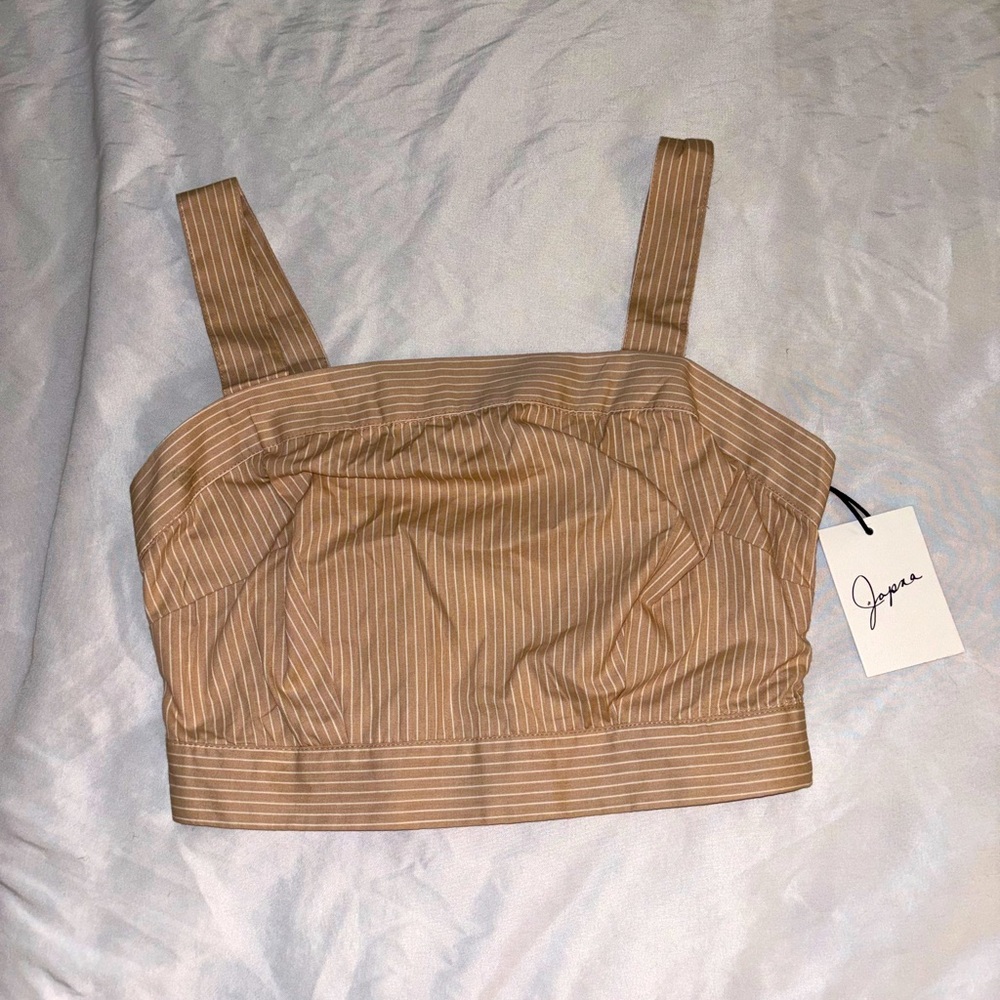 Beige striped cropped tank